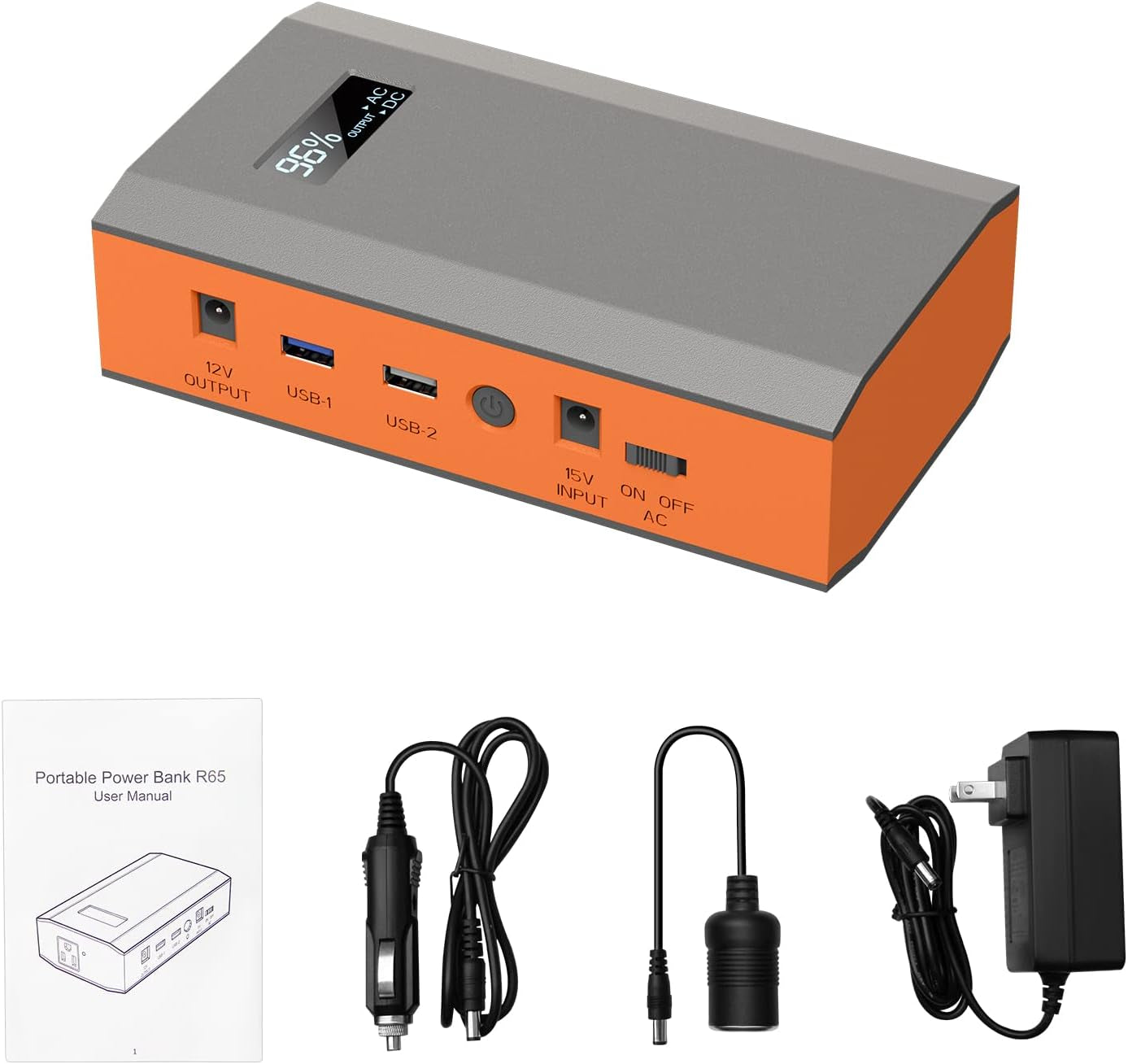 Portable Power Bank with AC Outlet, 65W 110V Portable Laptop Charger Battery Bank 24000Mah External Battery Pack Backup Power Source for Outdoor Tent Camping RV Smart Devices Use