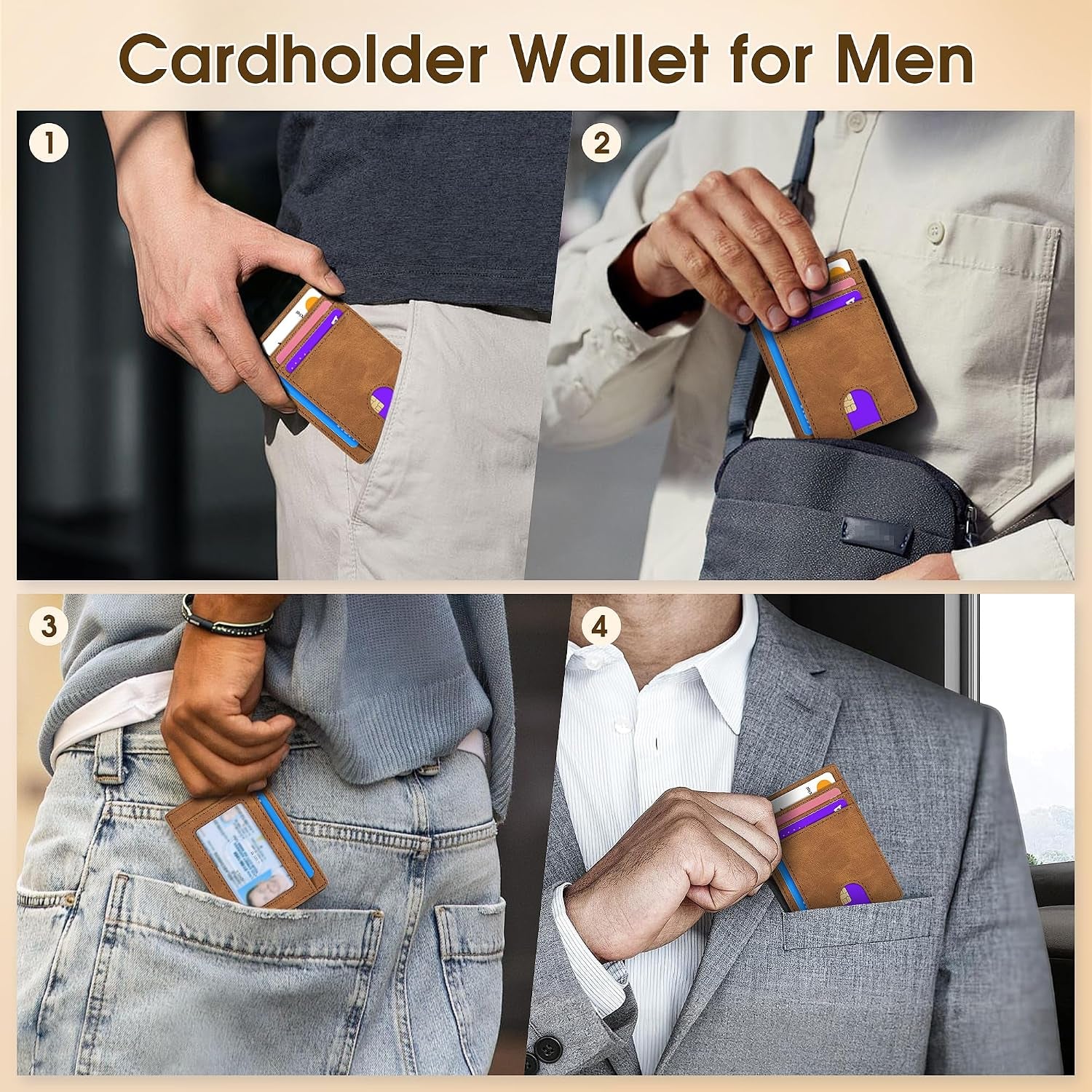 Slim Minimalist Wallet for Men,Front Pocket Wallet RFID Blocking Small Thin Credit Card Holder,Id Card Case Gift for Men Brown