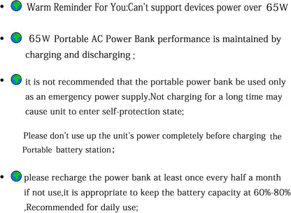 Portable Power Bank with AC Outlet, 65W 110V Portable Laptop Charger Battery Bank 24000Mah External Battery Pack Backup Power Source for Outdoor Tent Camping RV Smart Devices Use