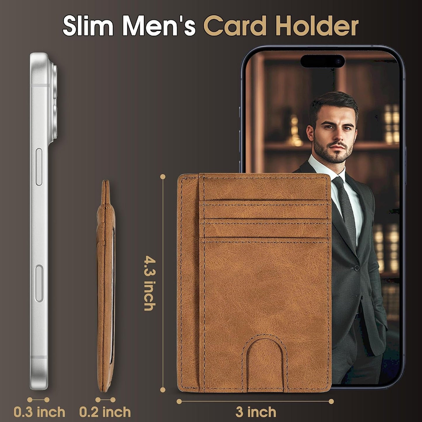 Slim Minimalist Wallet for Men,Front Pocket Wallet RFID Blocking Small Thin Credit Card Holder,Id Card Case Gift for Men Brown