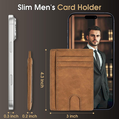 Slim Minimalist Wallet for Men,Front Pocket Wallet RFID Blocking Small Thin Credit Card Holder,Id Card Case Gift for Men Brown