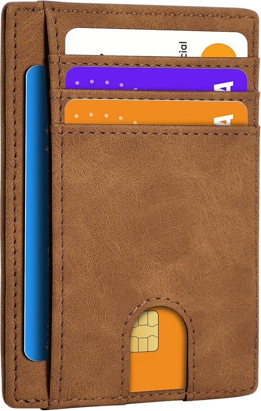 Slim Minimalist Wallet for Men,Front Pocket Wallet RFID Blocking Small Thin Credit Card Holder,Id Card Case Gift for Men Brown