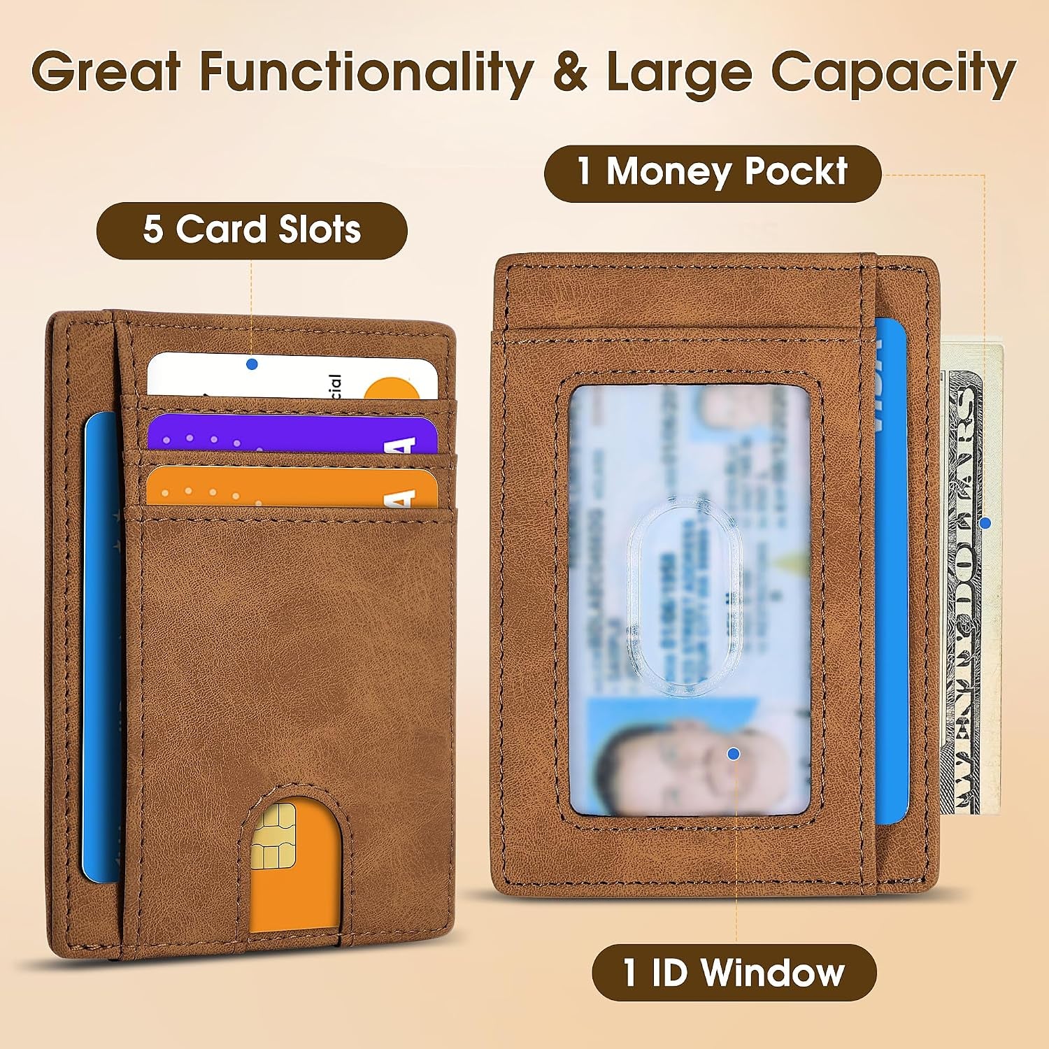 Slim Minimalist Wallet for Men,Front Pocket Wallet RFID Blocking Small Thin Credit Card Holder,Id Card Case Gift for Men Brown