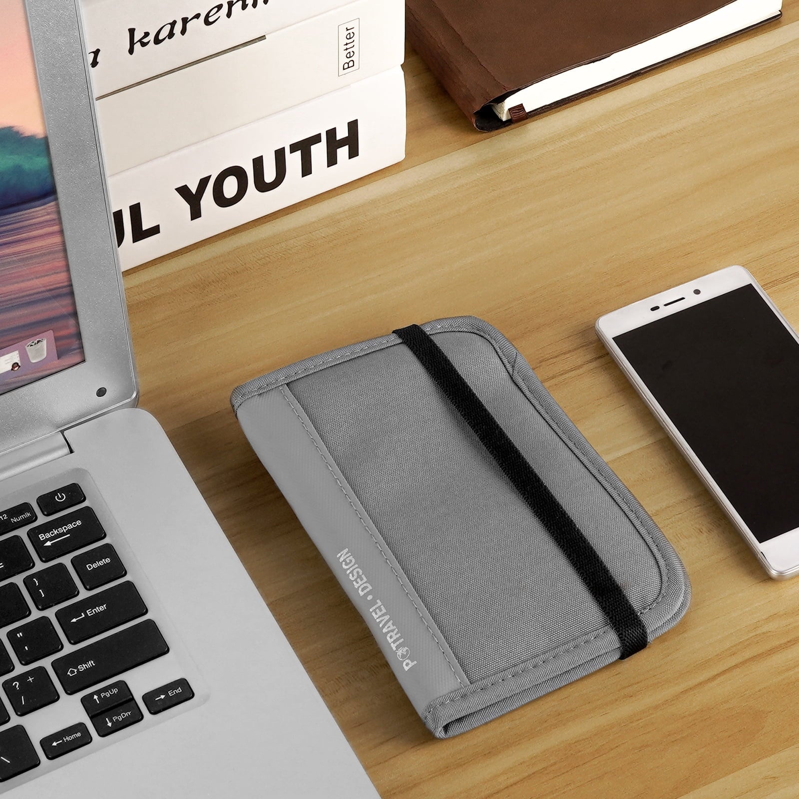 Travel Passport Holder for Neck with RFID Blocking, Pouch Wallet for Men Women, Slim Hidden Passport Wallet for Cash, Credit Cards (Gray)