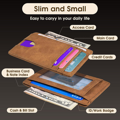 Slim Minimalist Wallet for Men,Front Pocket Wallet RFID Blocking Small Thin Credit Card Holder,Id Card Case Gift for Men Brown