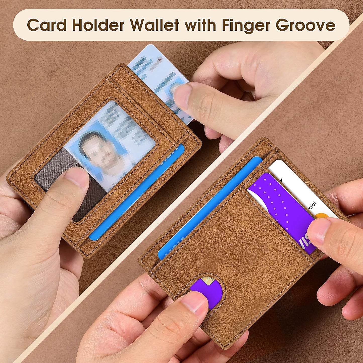 Slim Minimalist Wallet for Men,Front Pocket Wallet RFID Blocking Small Thin Credit Card Holder,Id Card Case Gift for Men Brown